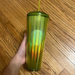Yellow holographic dome lid venti Starbucks tumbler nwt